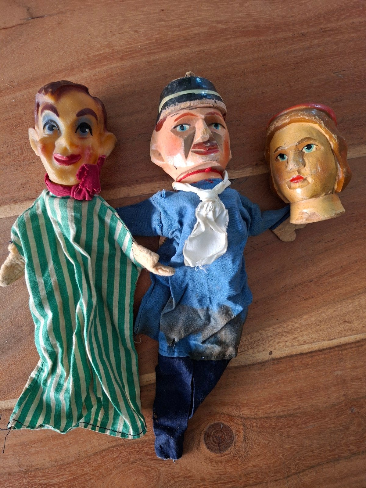 Vintage Poppenkastpoppen: 2 Houten en 1 Rubberen, Ophalen, Gebruikt, Pop