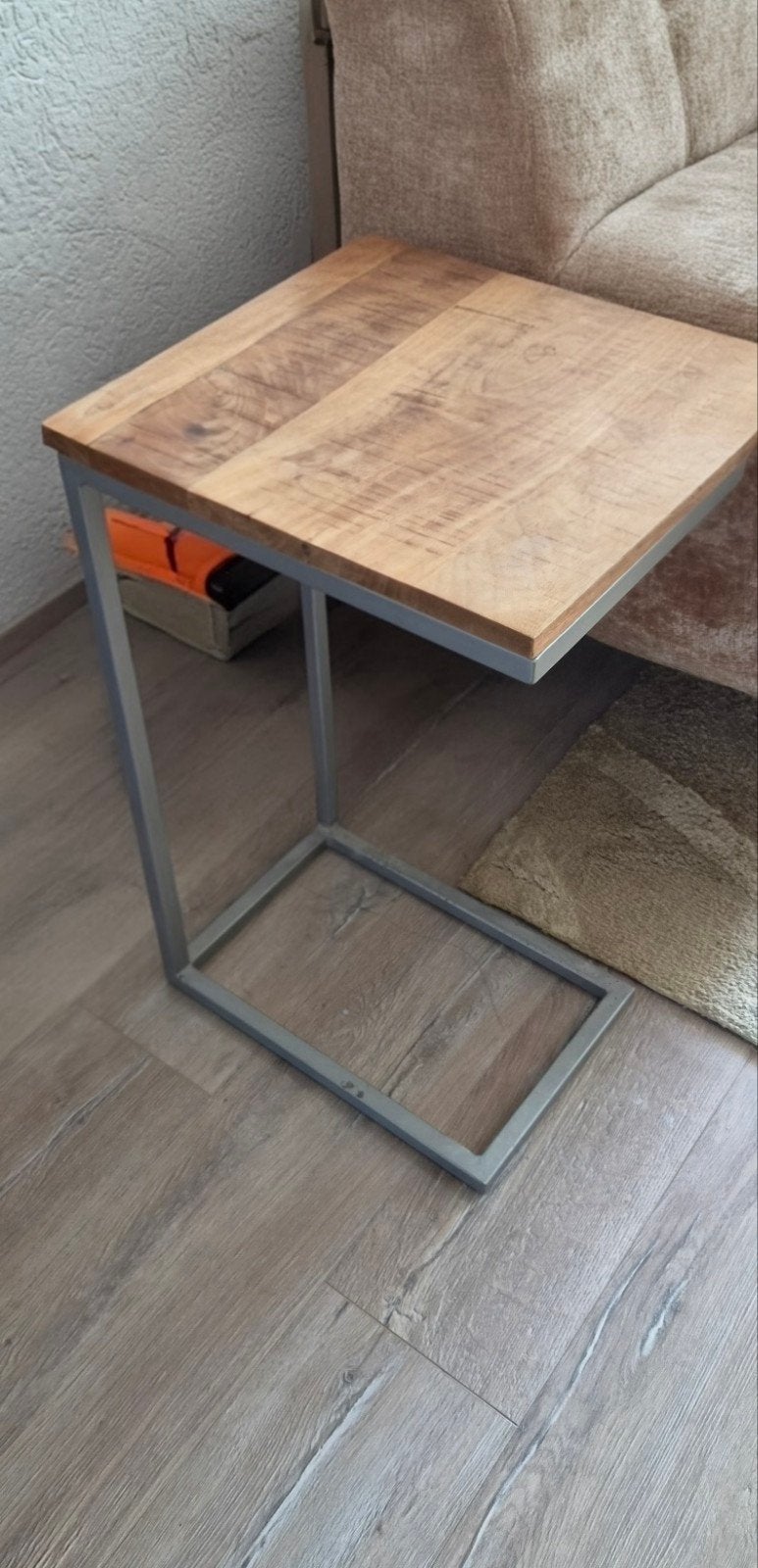Bijzettafel industrieel hout en metaal, Minder dan 55 cm, Gebruikt, Vierkant, Industrieel