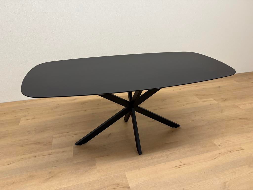 Deens ovale eettafel HPL Zwart 180x90 - Direct Leverbaar, Zo goed als nieuw, 150 tot 200 cm, Ovaal, Info@betaalbaar-design.nl
