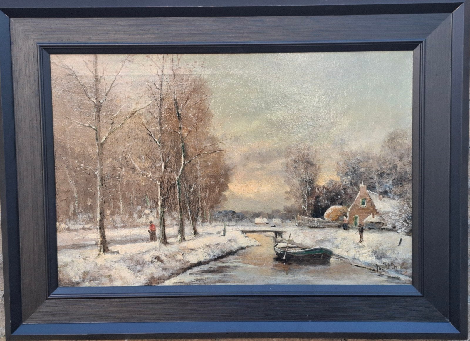 Winters landschap. Sign. Olie/doek. 76/56 cm., Ophalen, Doek, Oud hollands, Landschap
