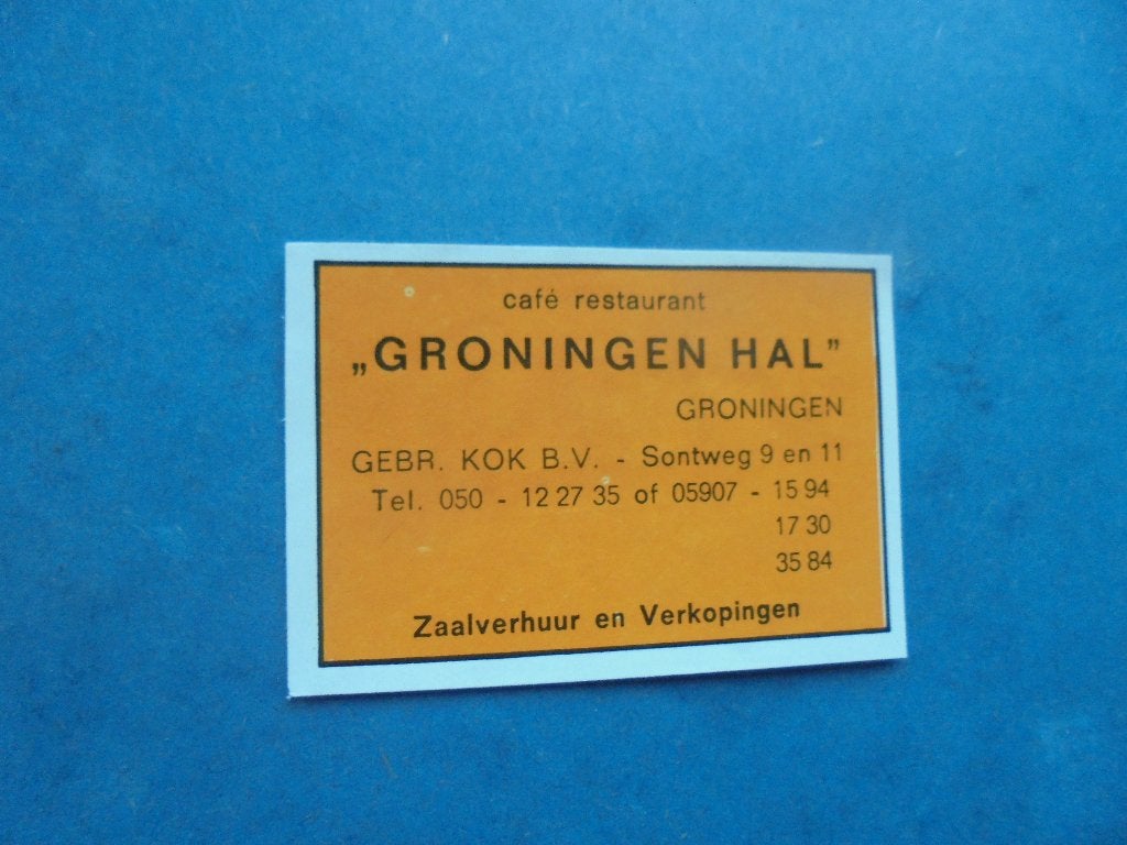 Oud lucifermerk Restaurant Groningen Hal Gebr. Kok Groningen, Ophalen of Verzenden, Zo goed als nieuw, Luciferdoosjes of -merken