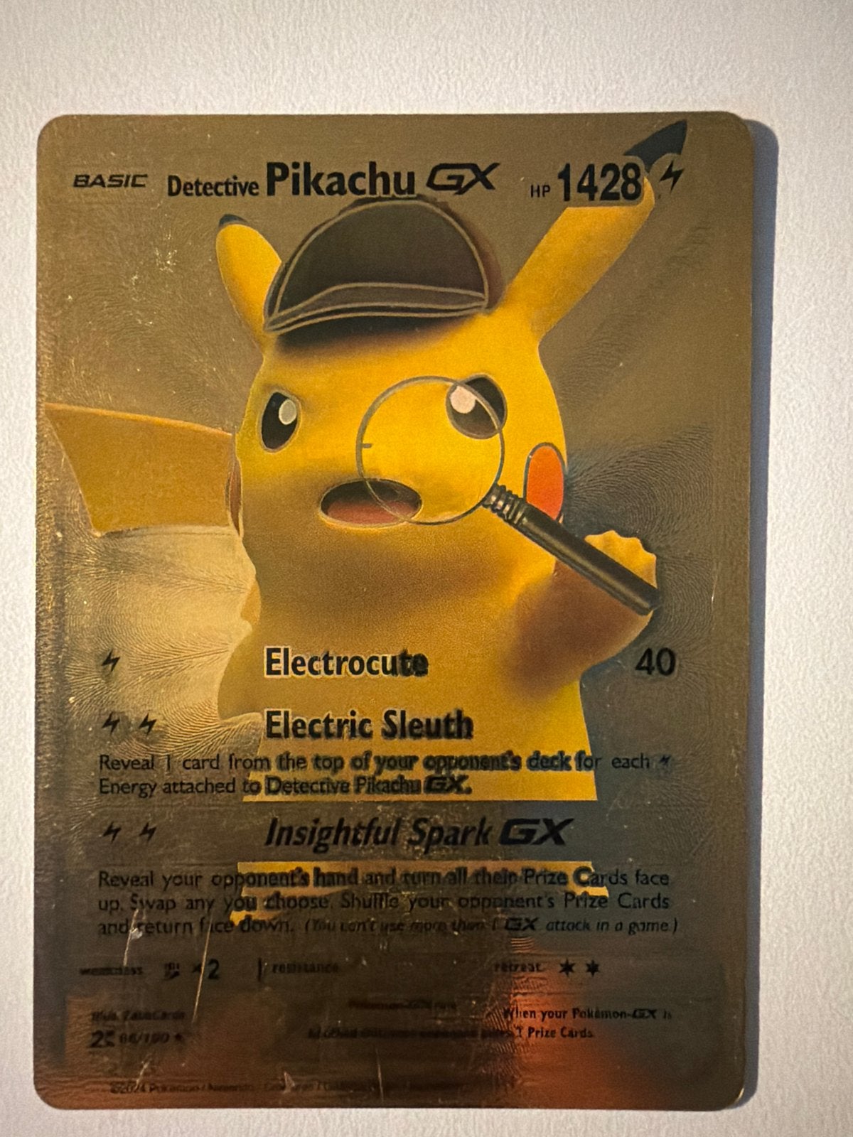 Detective Pikachu GX Gold Pokémon Kaart, Ophalen of Verzenden, Zo goed als nieuw, Losse kaart, Foil