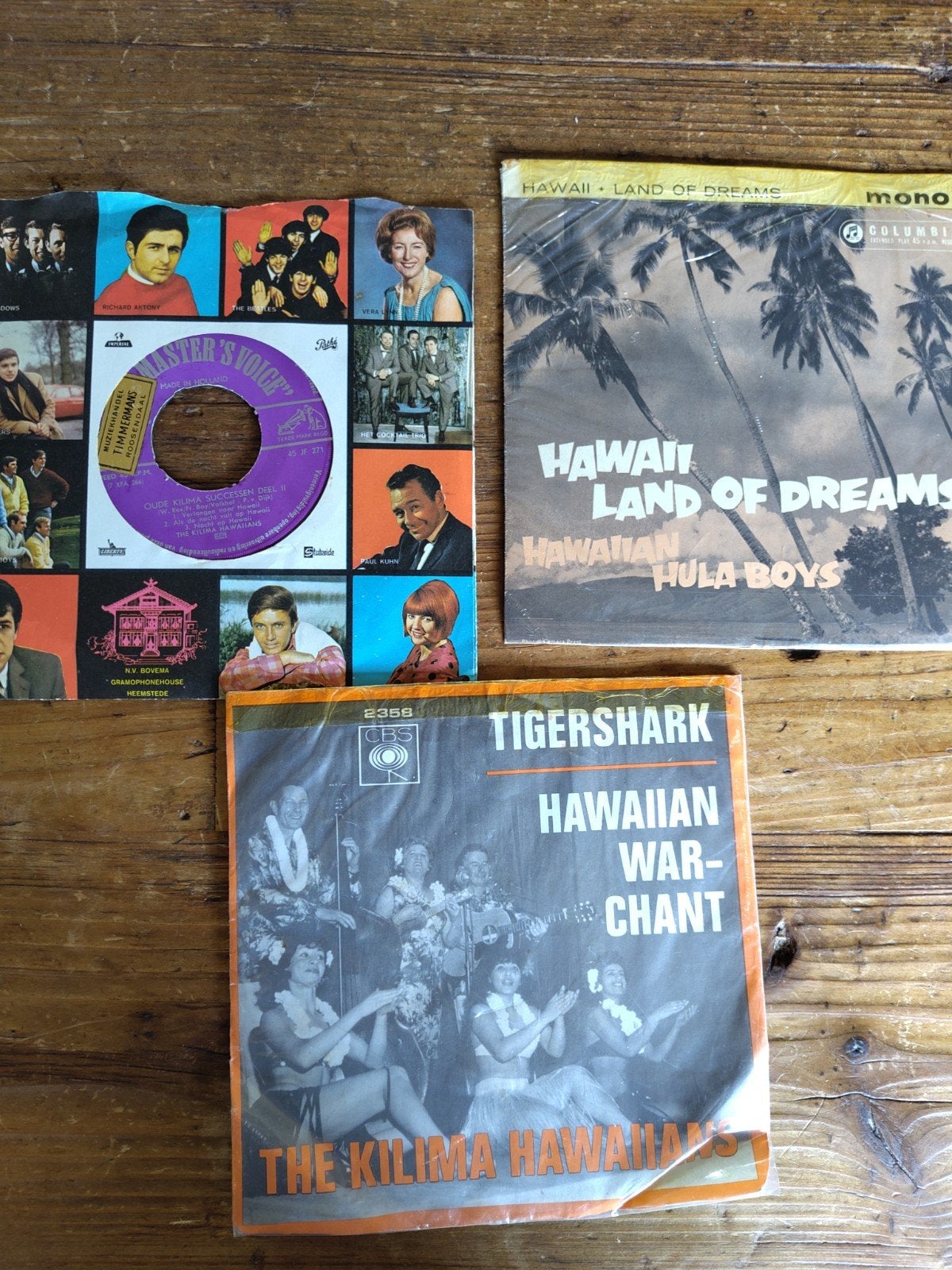 drie keer hawaii muziek 45 toeren., Ophalen of Verzenden, Zo goed als nieuw, Overige formaten, Levenslied of Smartlap