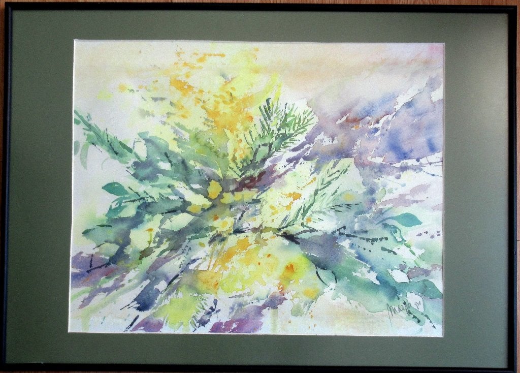 Mooi schilderij aquarel met kleuren collage, gesigneerd., Ophalen