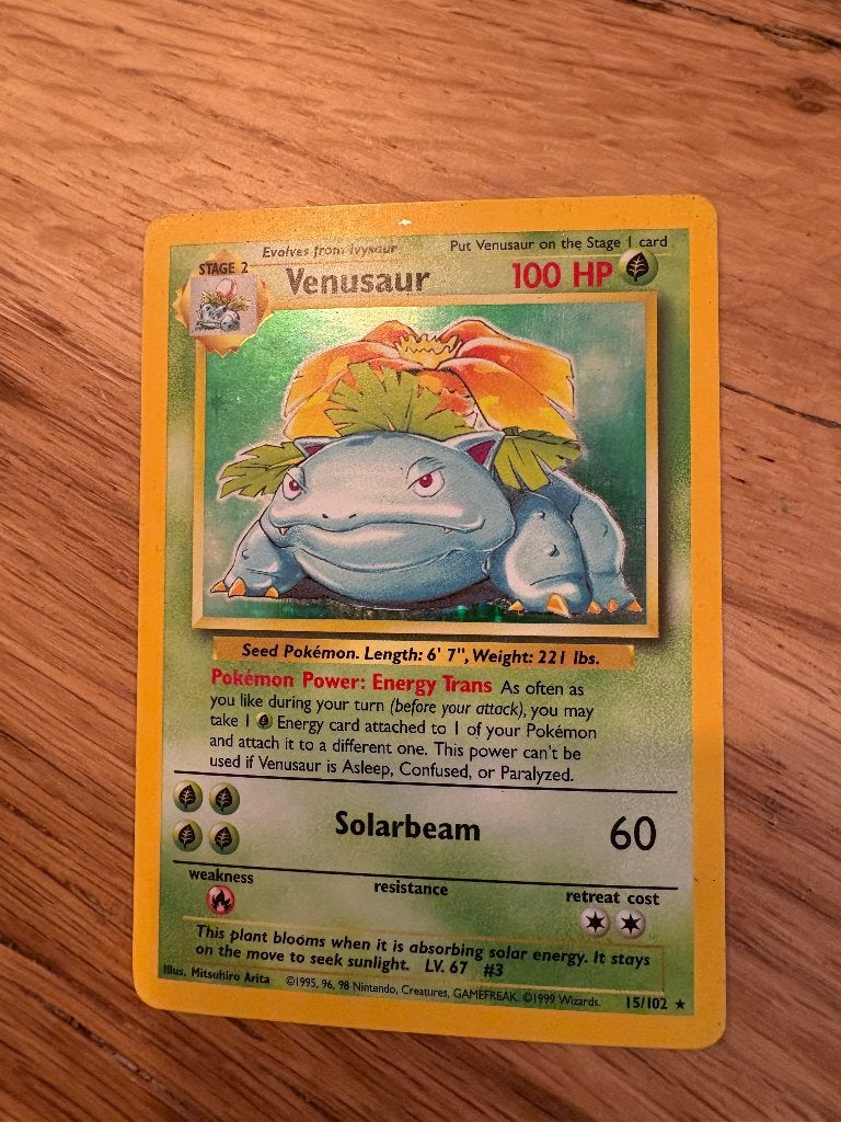 Venusaur base set, Hobby en Vrije tijd, Verzamelkaartspellen | Pokémon, Ophalen of Verzenden, Gebruikt, Losse kaart, Foil