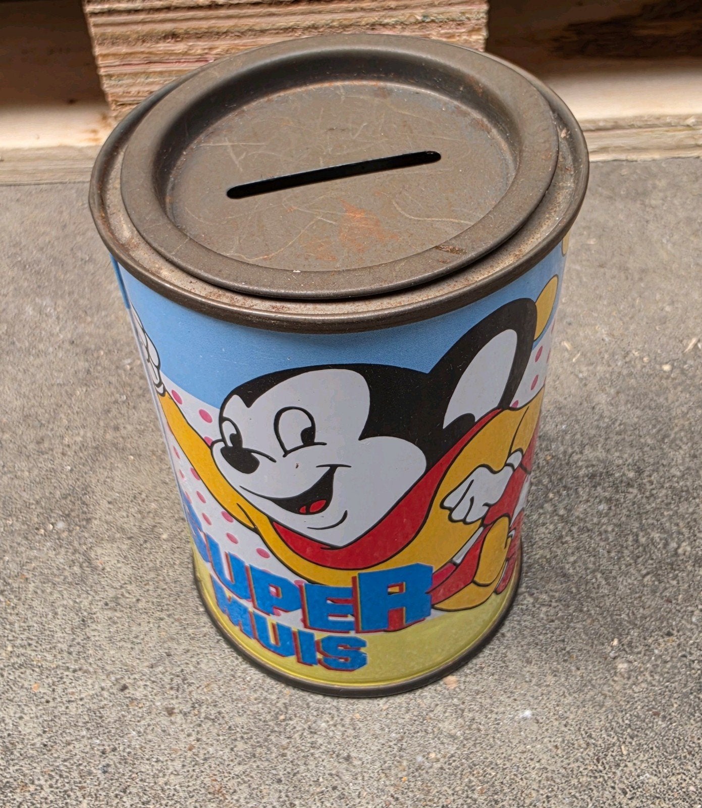 Vintage Supermuis en Heckle en Jeckle spaarpot, Verzamelen, Spaarpotten, Ophalen of Verzenden, Gebruikt, Metaal of Blik, Strip- of Tekenfilmfiguur