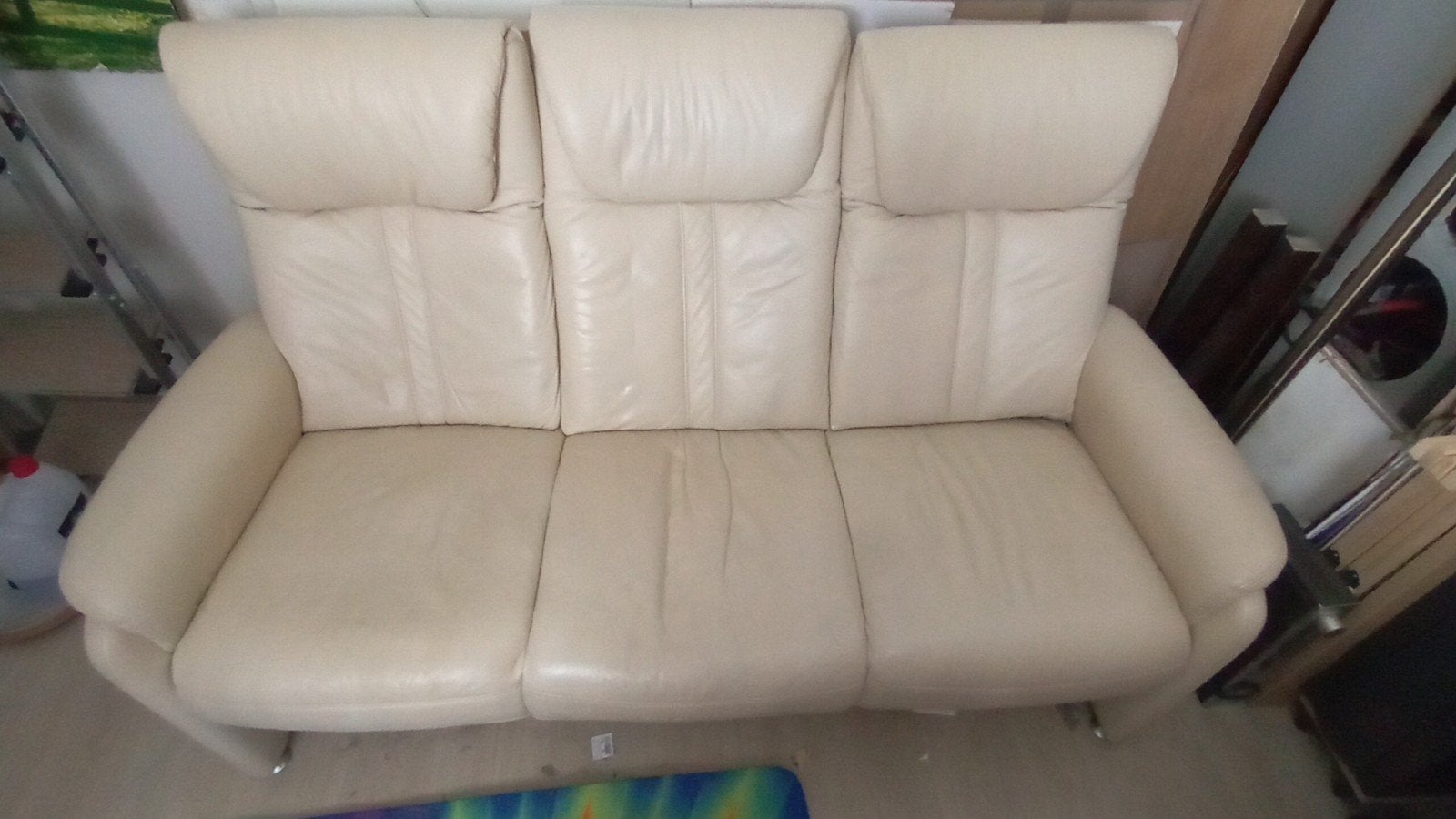 Comfortabele 2 en 3-zits bank van leer, Ophalen, Gebruikt, 150 tot 200 cm, Driepersoons