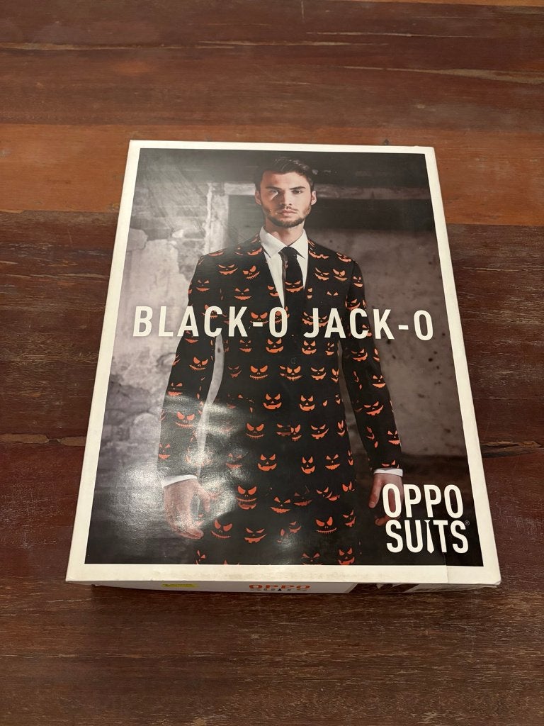 Oppo Halloween kostuum heren: "Black-O Jack-O", met hoed, Maat 52/54 (L), Opposuits, Ophalen of Verzenden, Zo goed als nieuw