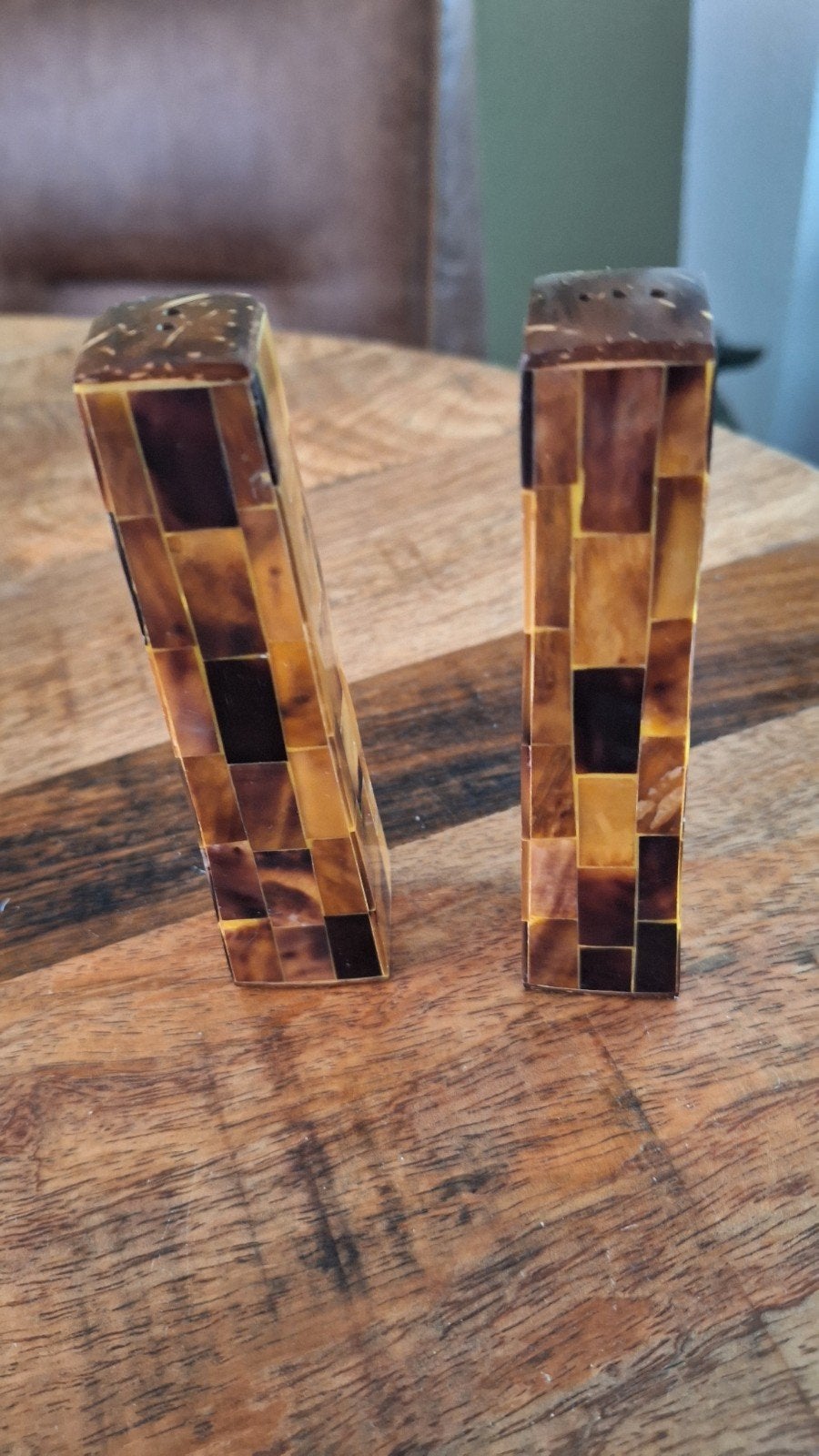 Unieke peper en zout vaatjes van mozaïek, Overige typen, Hout, Ophalen of Verzenden, Zo goed als nieuw