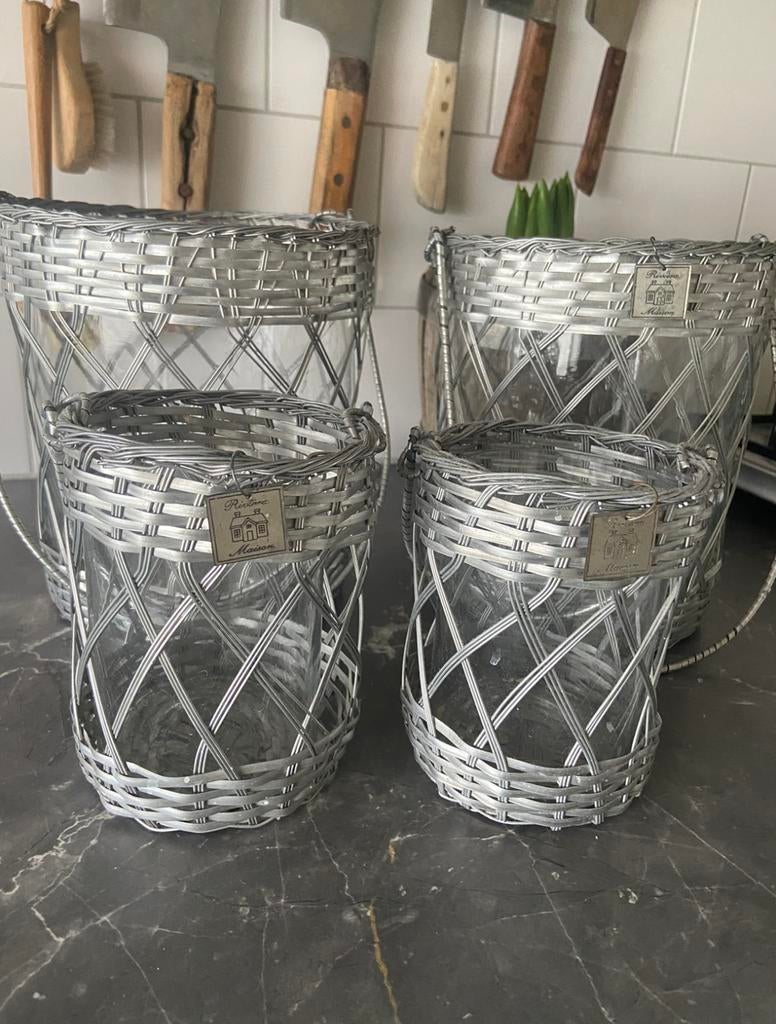 Riviera maison windlichten groot en klein, Ophalen, Zo goed als nieuw, Rond, Glas