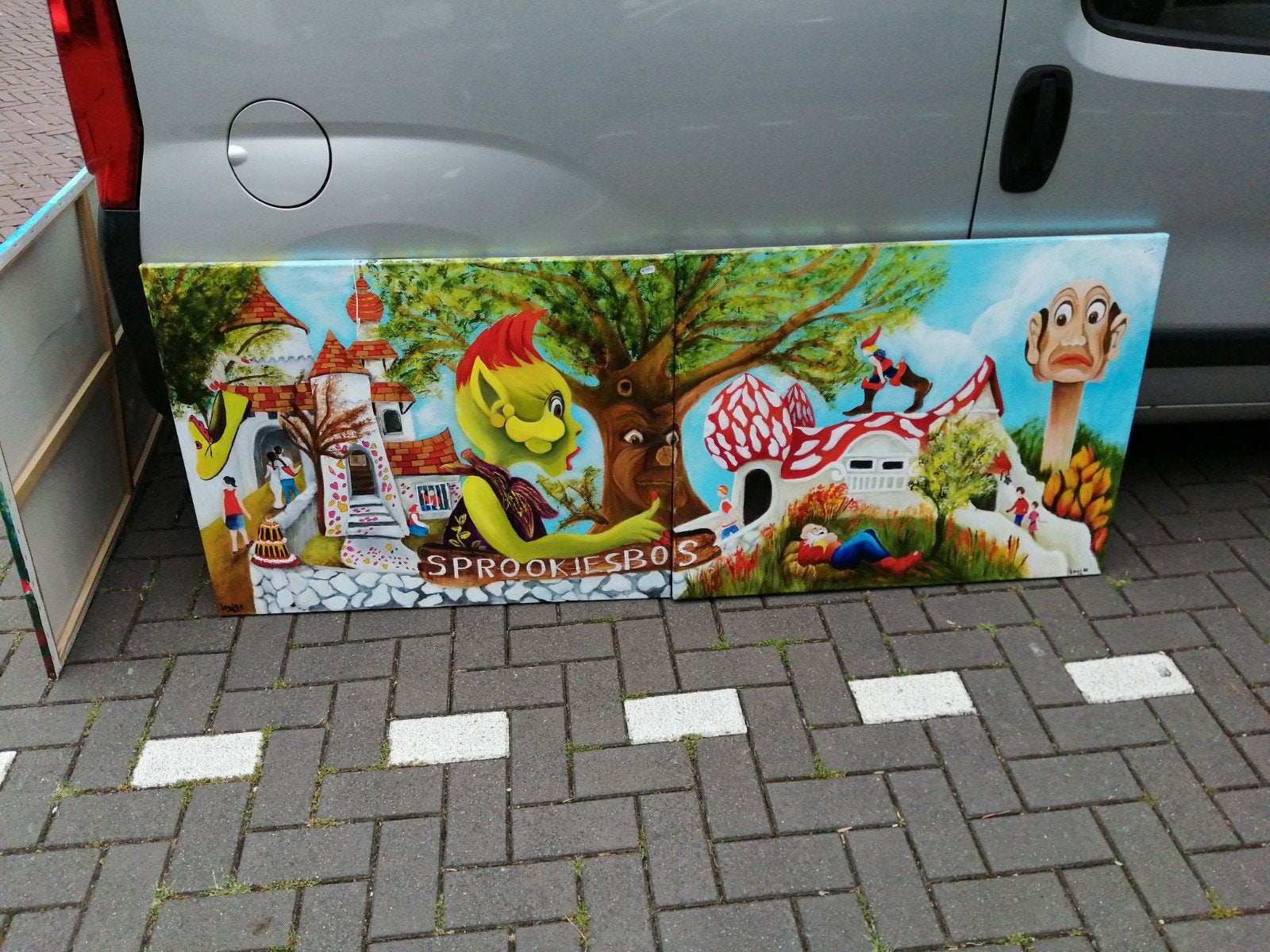 4 gigantische geschilderde prenten efteling op linnen 115x75, Verzamelen, Ophalen, Efteling, Overige typen, Zo goed als nieuw