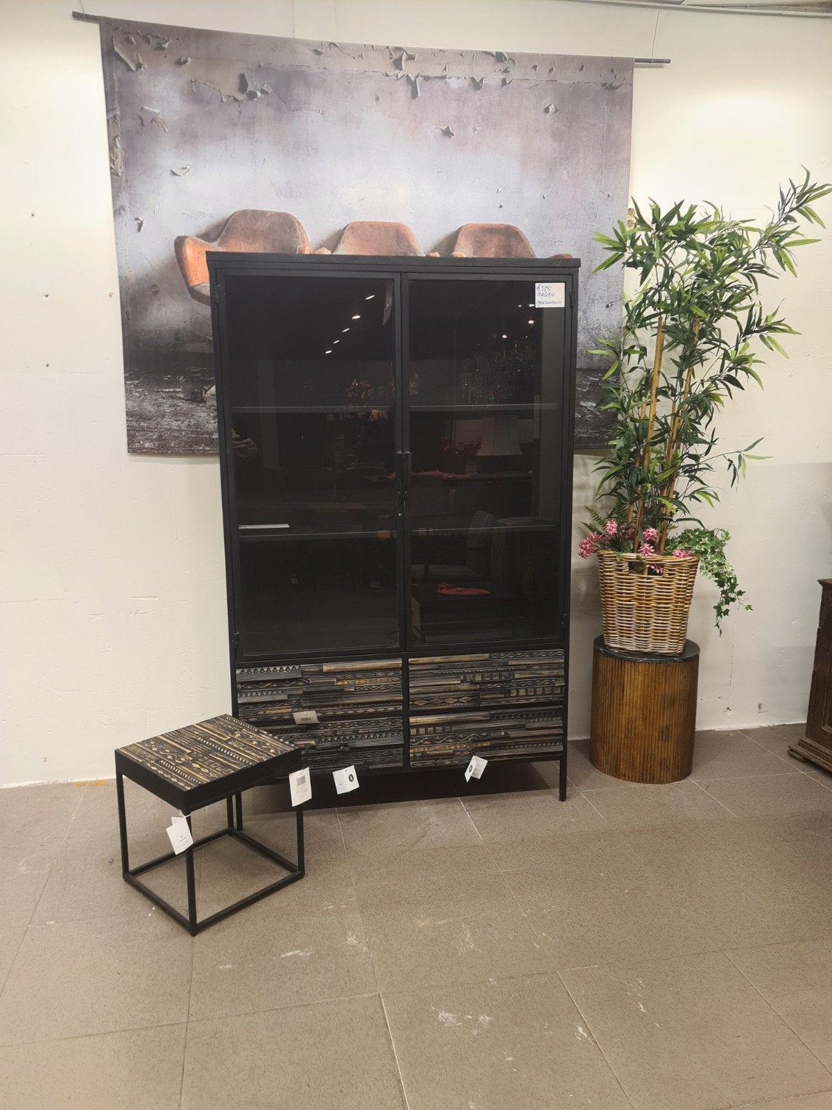 nieuwe icatchers Malibu vitrinekast 190x120x40cm zwart mango, Ophalen, ., Nieuw, .