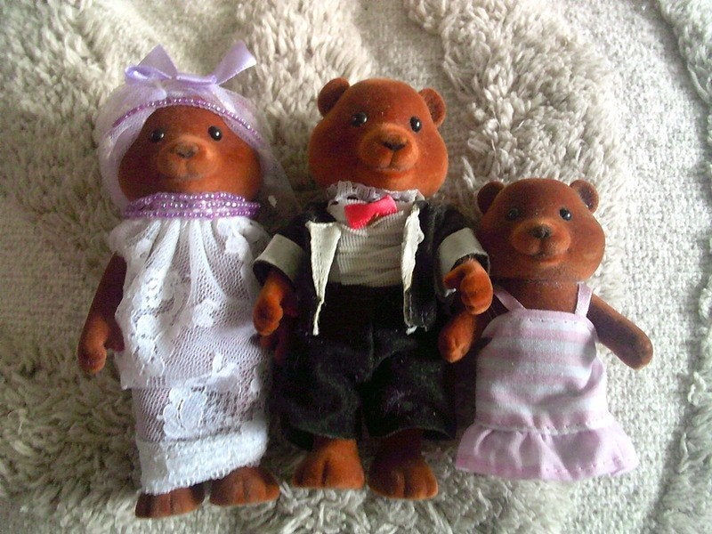 Vintage Leuke set 3 Sylvanian Families donkerbruine beertjes, Ophalen of Verzenden, Zo goed als nieuw
