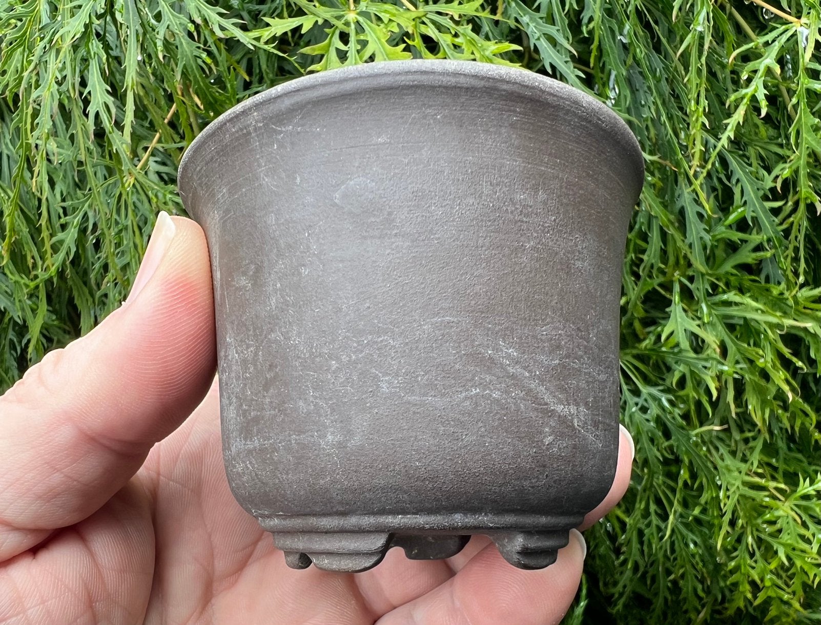 Bonsai pot handgemaakt Mario Remeggio ongeglazuurd 7,9x6,5, Rond, Ophalen of Verzenden, Zo goed als nieuw, Aardewerk