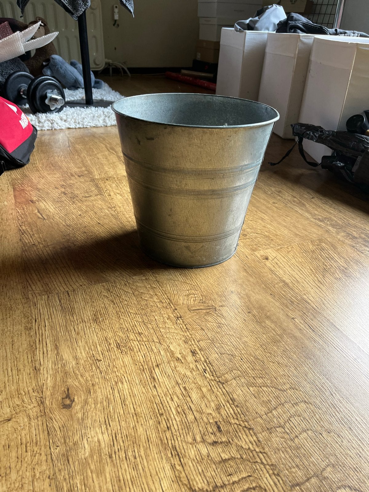Metalen bloempot / plantenbak, Tuin en Terras, Bloempotten, 25 tot 40 cm, Gebruikt, Rond, Binnen