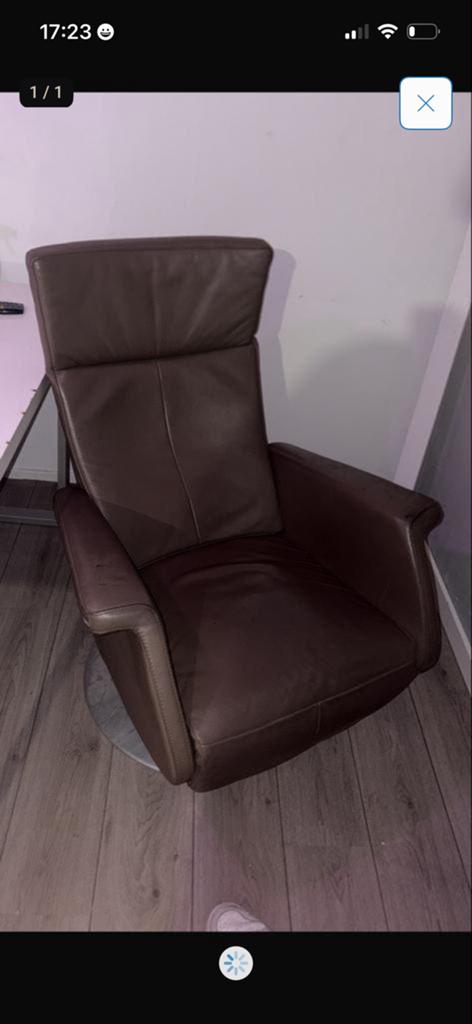 Luxe lederen luie stoel verstelbare, Huis en Inrichting, Fauteuils, Ophalen, Zo goed als nieuw, 50 tot 75 cm
