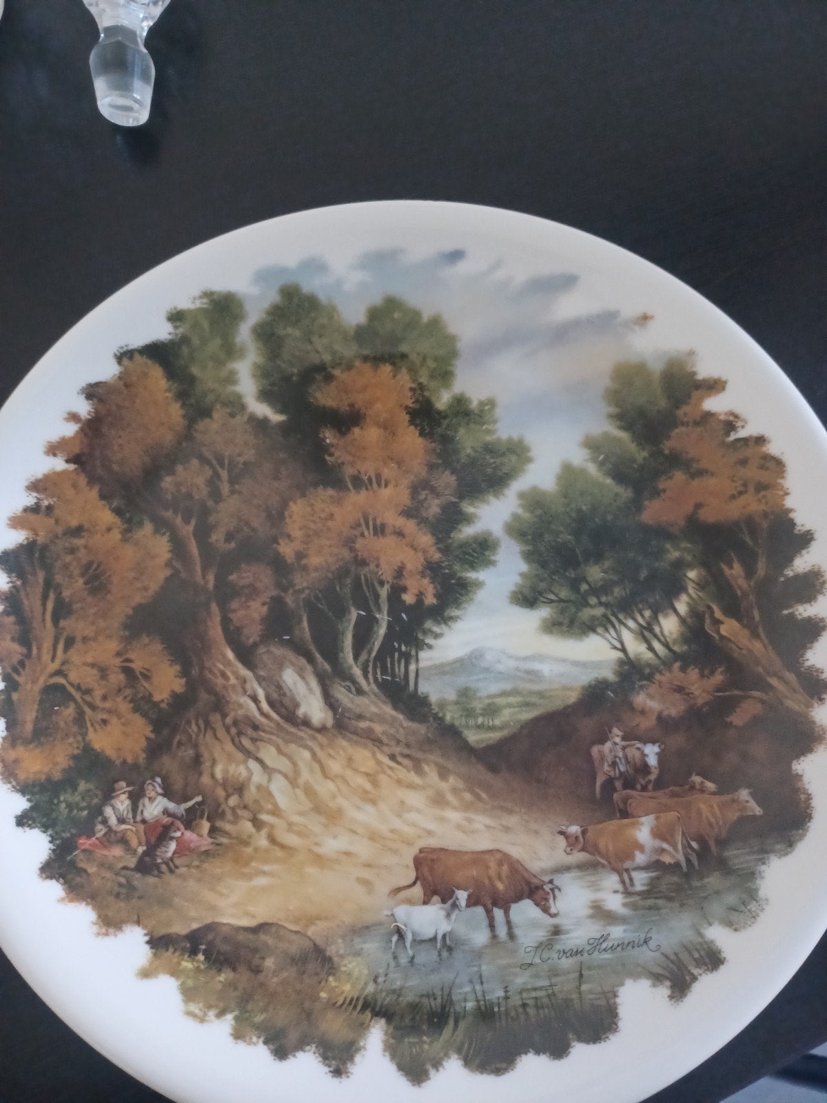 Antiek Royal Wandbord J. van Hunnik - Koeien en Landschap, Ophalen
