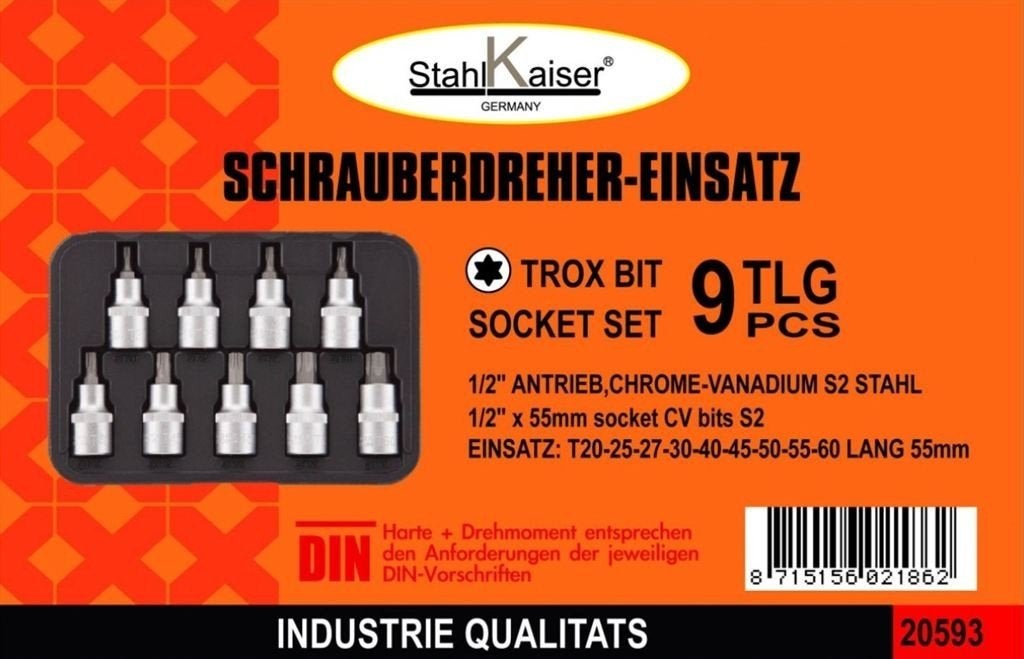 Torx doppenset 9 delig Stahlkaiser, Auto diversen, Autogereedschap, Ophalen of Verzenden, Nieuw