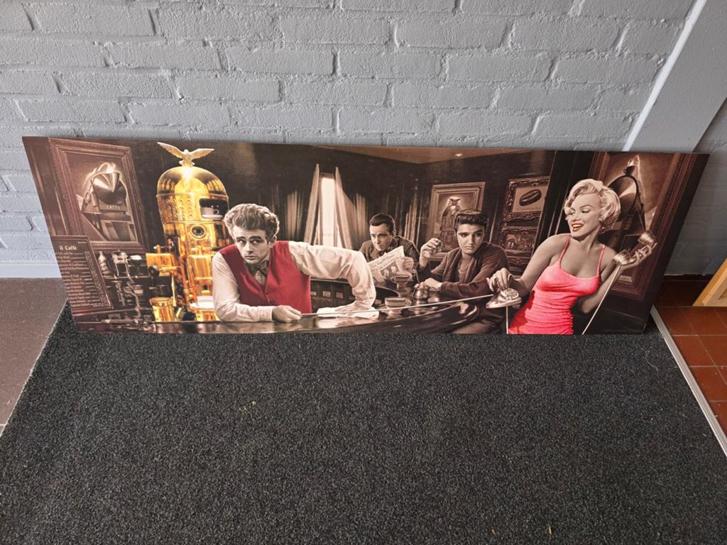 Canvas Schilderij 158x53 cm: Hollywood Iconen in Bar, Ophalen of Verzenden