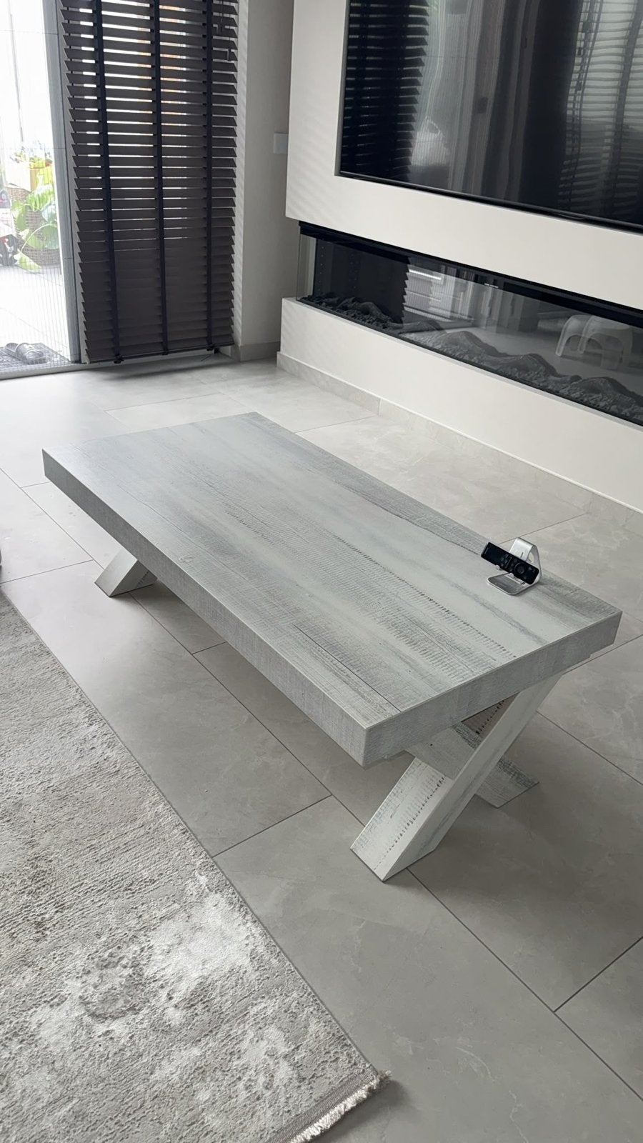 eettafel en salontafel set - witgewassen hout, 100 tot 150 cm, Ophalen of Verzenden, Zo goed als nieuw, Rechthoekig