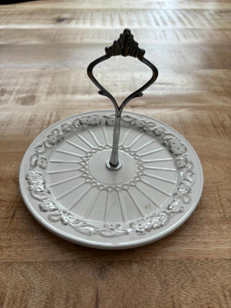 Decoratieve etagere met handvat - wit met zilver, Antiek en Kunst, Ophalen