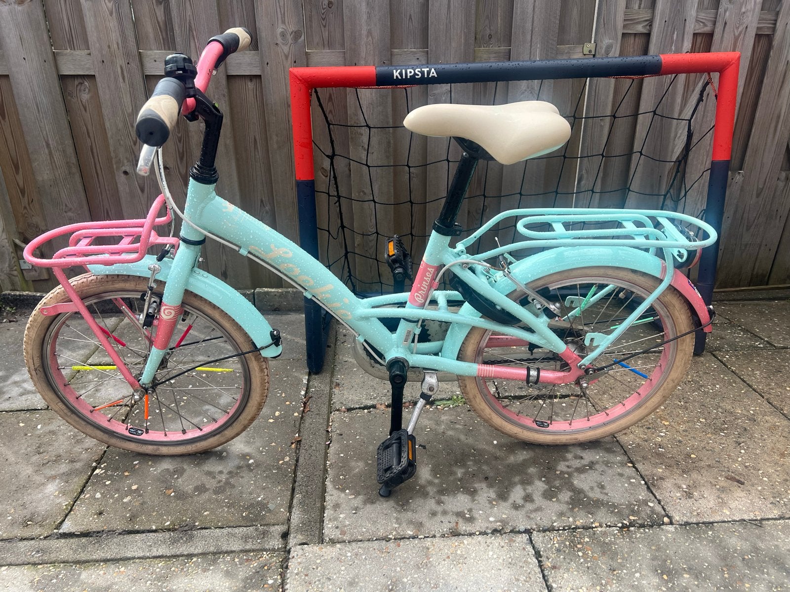 Prinses meisjesfiets 18 inch - Lichtblauw/Roze, Ophalen, Gebruikt, 18 inch