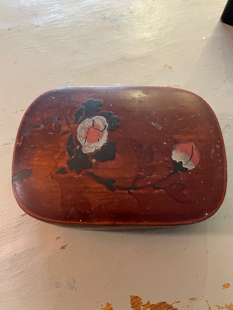 Vintage antiek lakdoosje japans chinees sieradendoosje boho, Antiek en Kunst, Ophalen of Verzenden