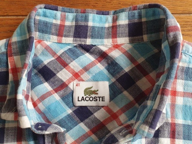 Lacoste overhemd korte mouw maat 41, Blauw, Lacoste, Ophalen of Verzenden, Halswijdte 41/42 (L)