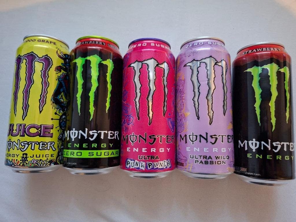 5 lege Monster Energy blikken, Verzamelen, Blikken, Ophalen of Verzenden, Gebruikt, Overige, Overige merken