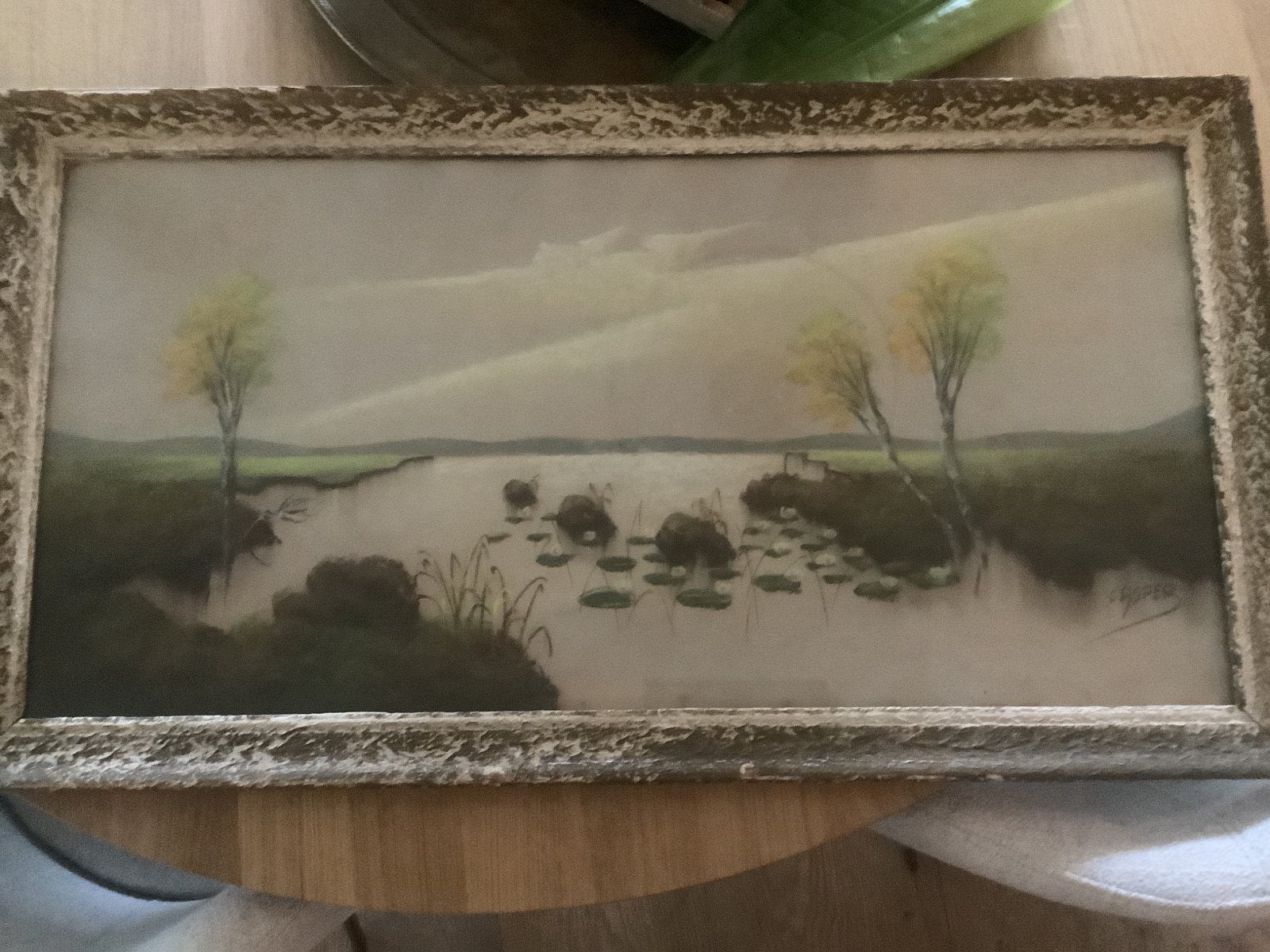 Schilderij: Landschap met water en bomen, Doek, Realistisch, Ophalen of Verzenden, Gesigneerd