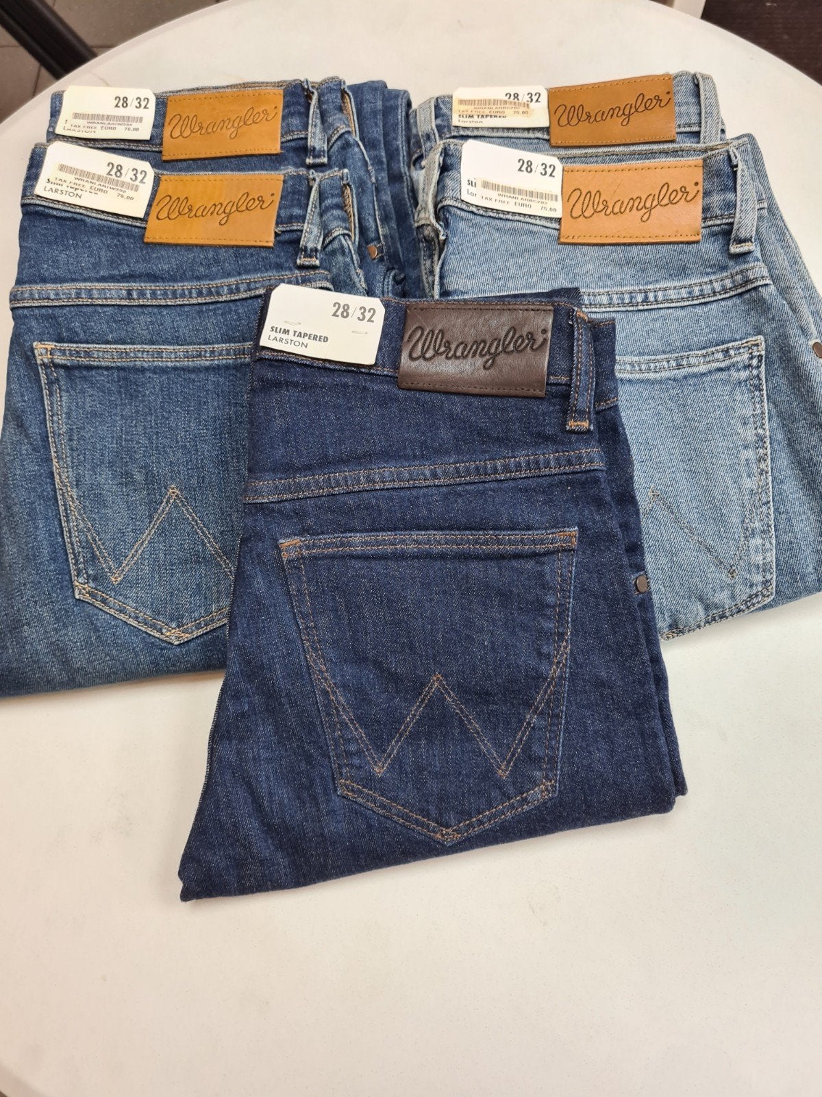 Wrangler Larston Slim Tapered Jeans - Diverse Maten, Blauw, Wrangler, Nieuw, W32 (confectie 46) of kleiner