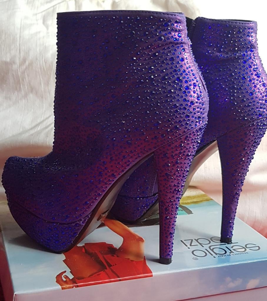 Paarse glitter enkel laarsjes, Kleding | Dames, Schoenen, Overige kleuren, Lage of Enkellaarzen, Ophalen of Verzenden, Zo goed als nieuw