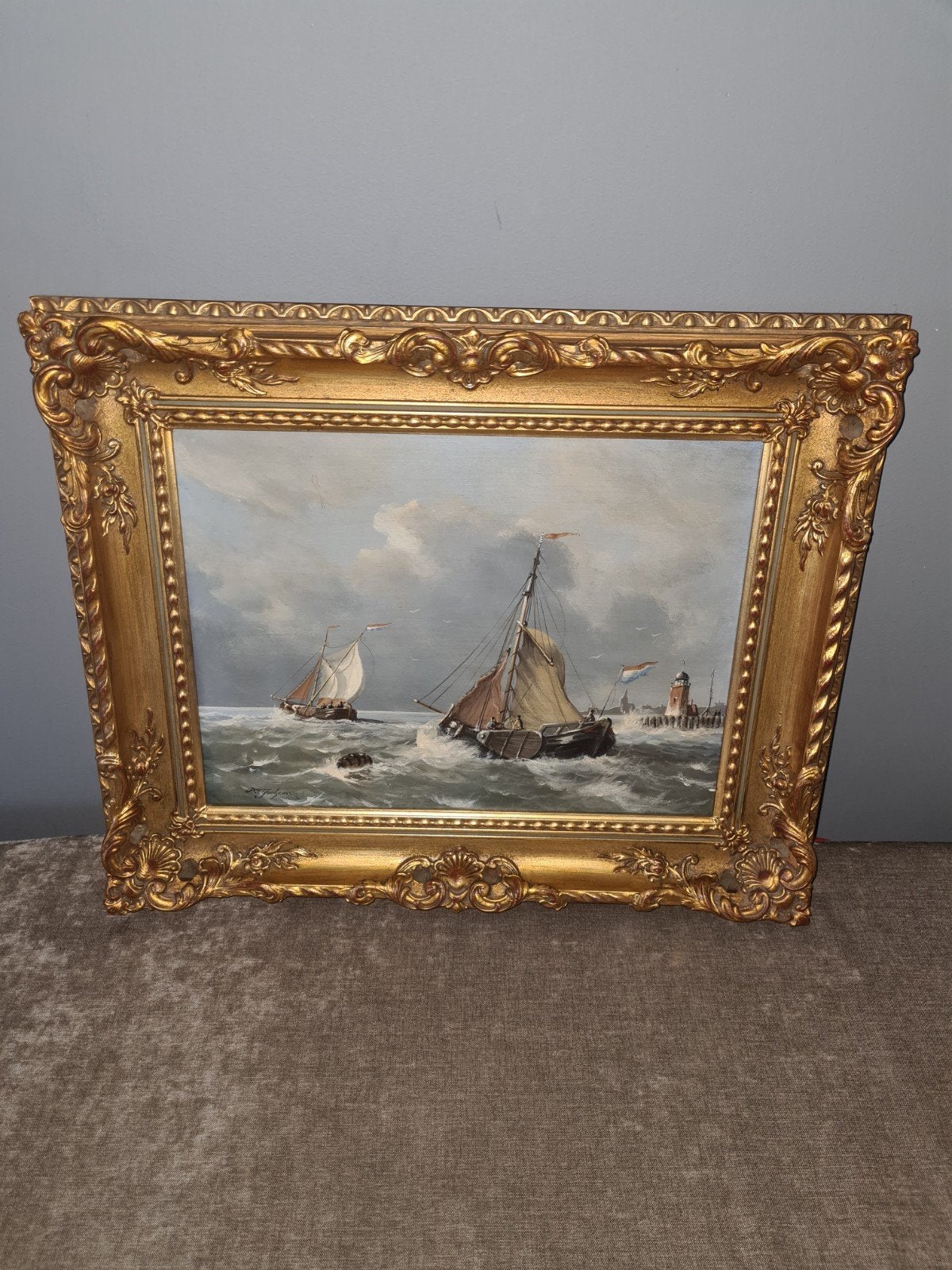 Schilderij P.F. Jochemse - Maritiem tafereel met schepen, Ophalen