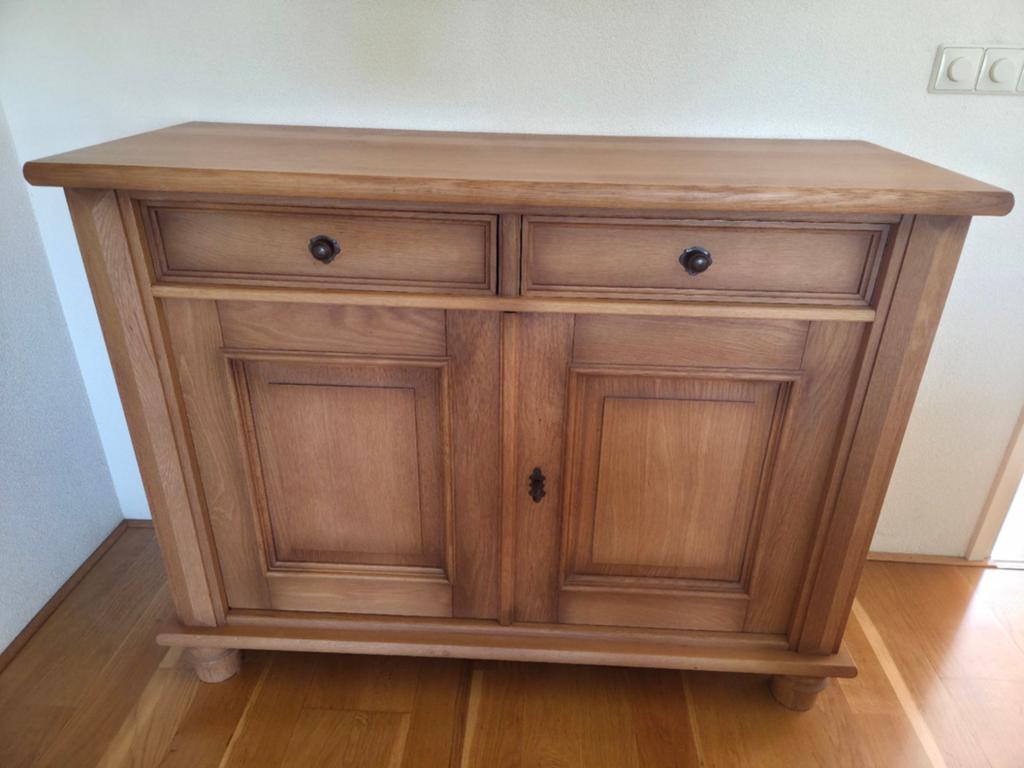 Dressoir met 2 lades, 2 kasten en 1 plank - Blank Patine, Ophalen, Gebruikt, Klassiek, 25 tot 50 cm