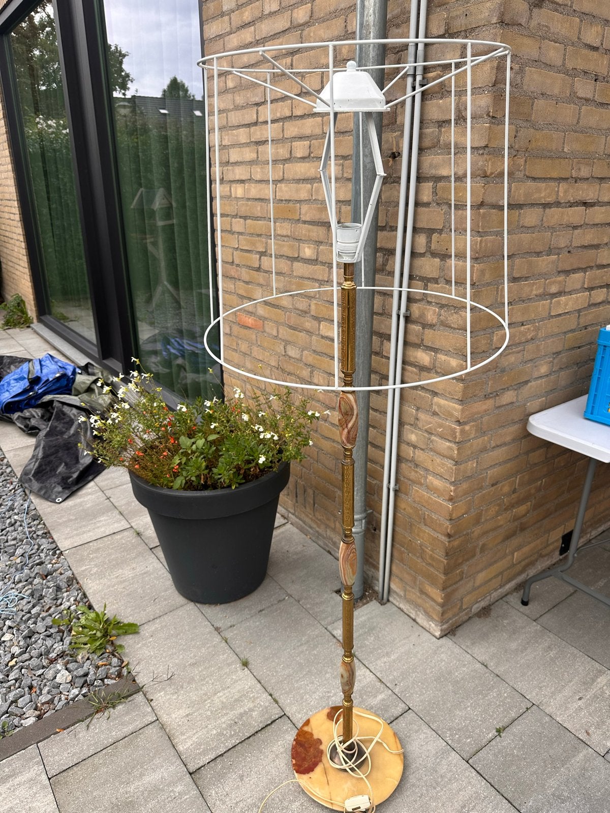 Vintage Staande Lamp met Marmeren Details, Gebruikt, Metaal, 150 tot 200 cm, E27 (groot)