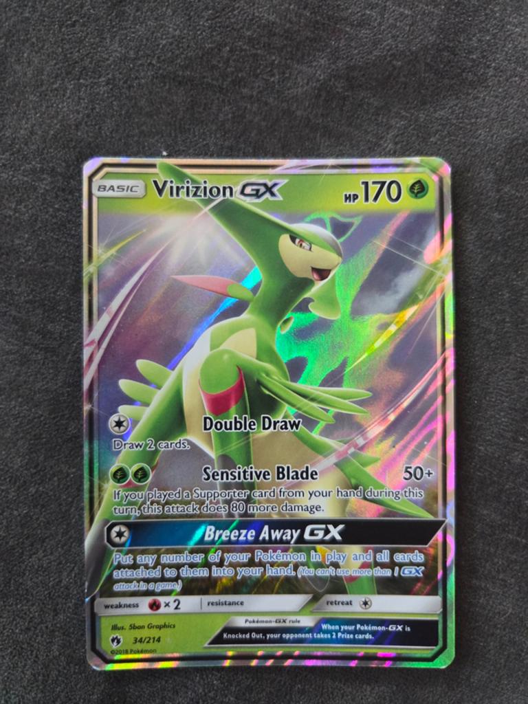 Virizion GX Pokémon Kaart - Full Art Holo, Ophalen of Verzenden, Zo goed als nieuw, Losse kaart, Foil
