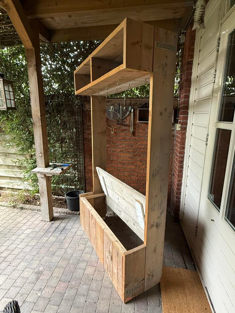 Kapstok steigerhout met opbergruimte, Huis en Inrichting, Woonaccessoires | Kapstokken, Gebruikt, 150 tot 200 cm, Hout, Ophalen