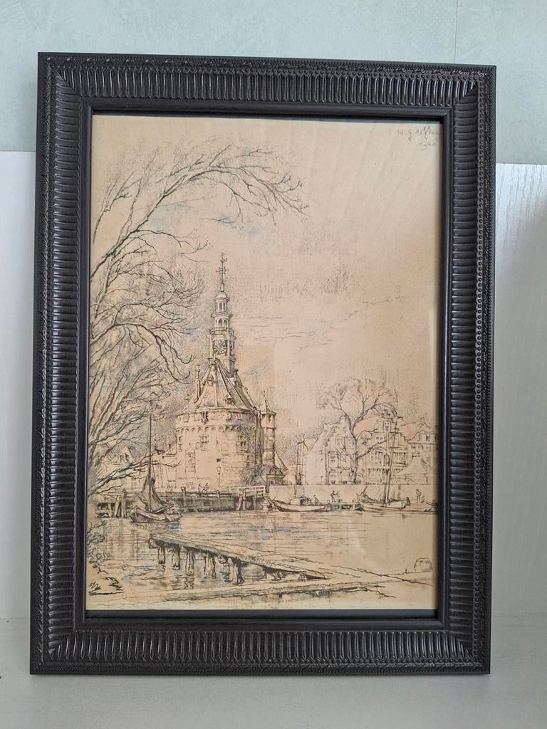 W.G.Hofker/ "Hoofdtoren in Hoorn"/ litho/ 1960, Ophalen of Verzenden