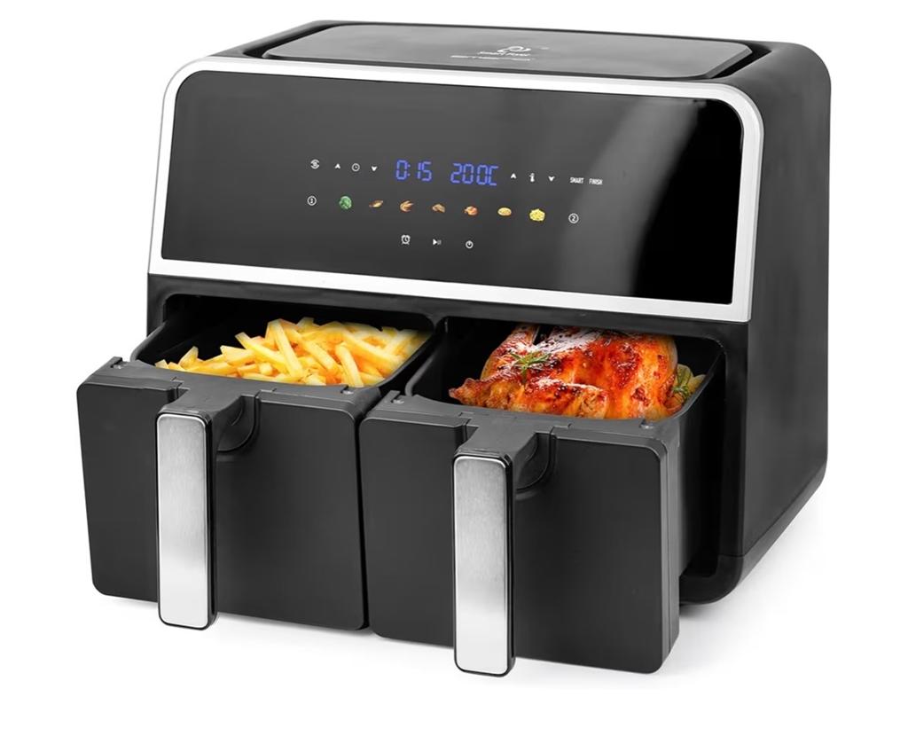 EMERIO AF-132833 Digitale Airfryer - 2x 4,5L, SYNC FINISH, Witgoed en Apparatuur, Airfryers, Nieuw, Airfryer XL, 1000 t/m 1499 gram