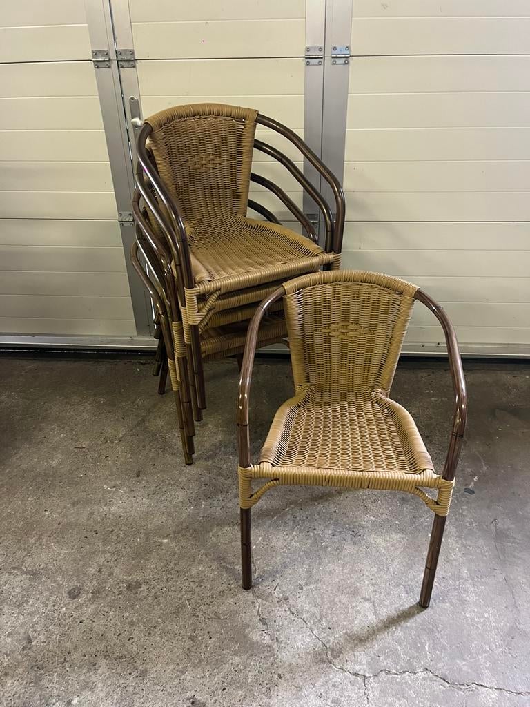10 Luxe Terrasstoelen horeca Rotanlook stapelbaar, Tuin en Terras, Tuinstoelen, Ophalen, Zo goed als nieuw, Aluminium, Stapelbaar