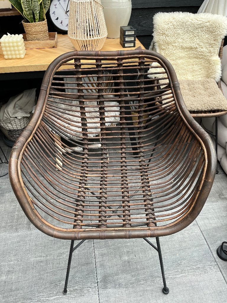Rotan eetstoel, Huis en Inrichting, Stoelen, Ophalen, Bruin, Riet of Rotan, Zo goed als nieuw