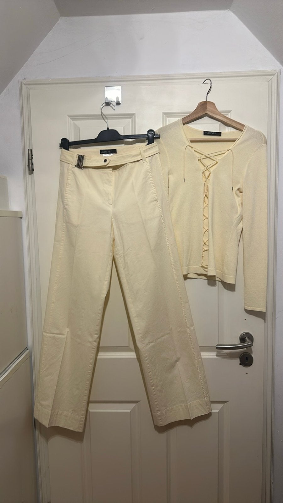MarcCain broek en top set vanille geel, Kleding | Dames, Broeken en Pantalons, Beige, Ophalen of Verzenden, Zo goed als nieuw