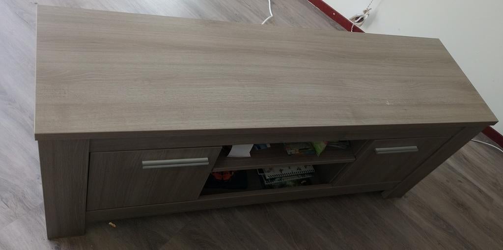 TV Meubel met opbergkastjes en middenla, Ophalen, Gebruikt, Eikenhout, Minder dan 100 cm