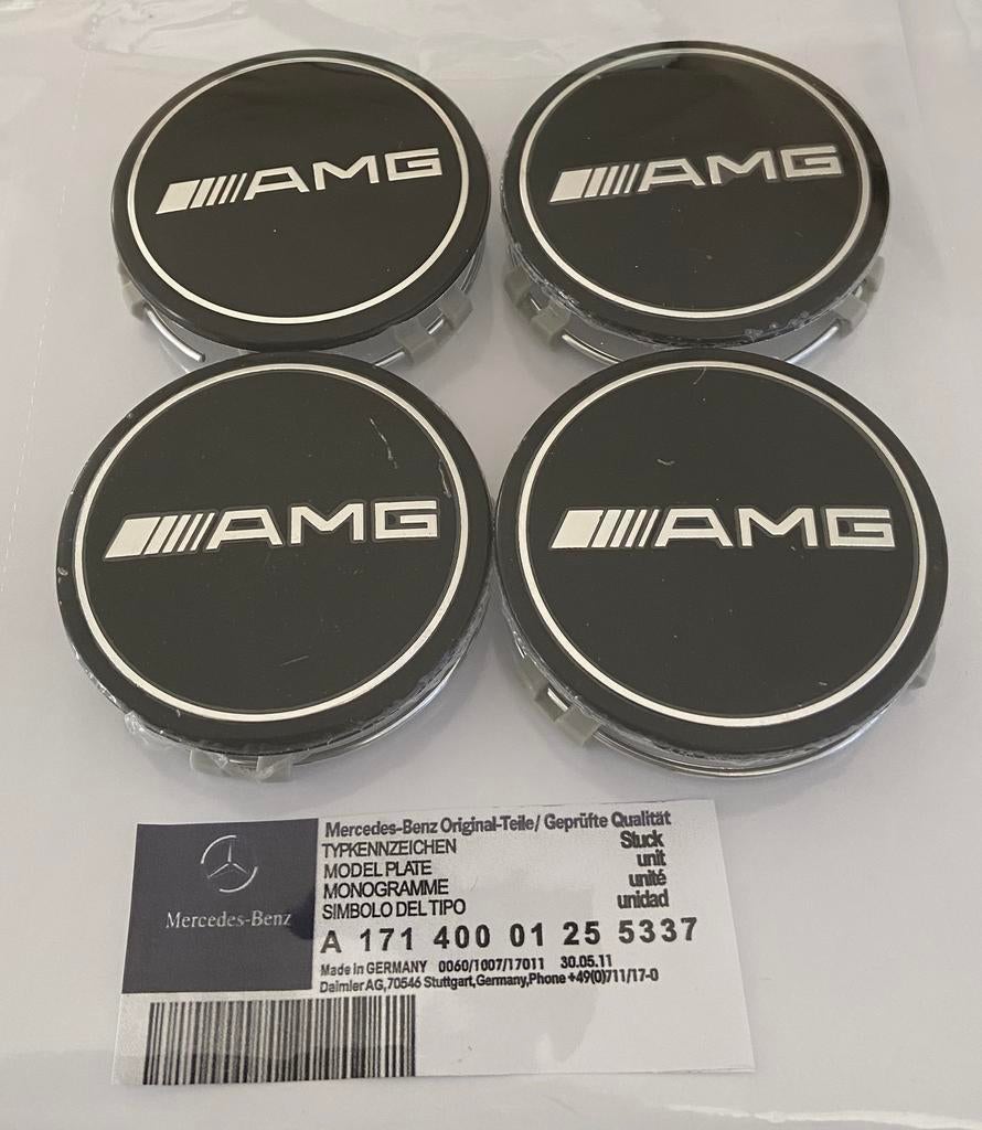 AMG Naafdoppen Zwart/Zilver+Affalterb.€5,-P.st.Mercedes€3,50, Auto diversen, Wieldoppen, Nieuw, Verzenden