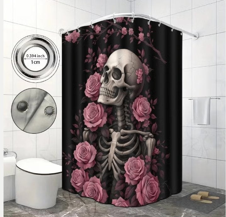 Douchegordijn Gothic skelet met bloemen (180x200cm), Ophalen of Verzenden, Nieuw