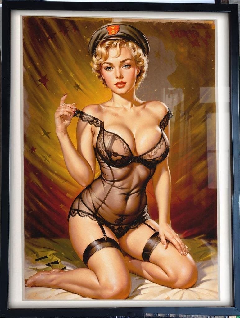 [Poster in Frame] Sexy Leger USA WW2 Blonde Pin up, Verzenden, Landmacht, Amerika, Foto of Poster