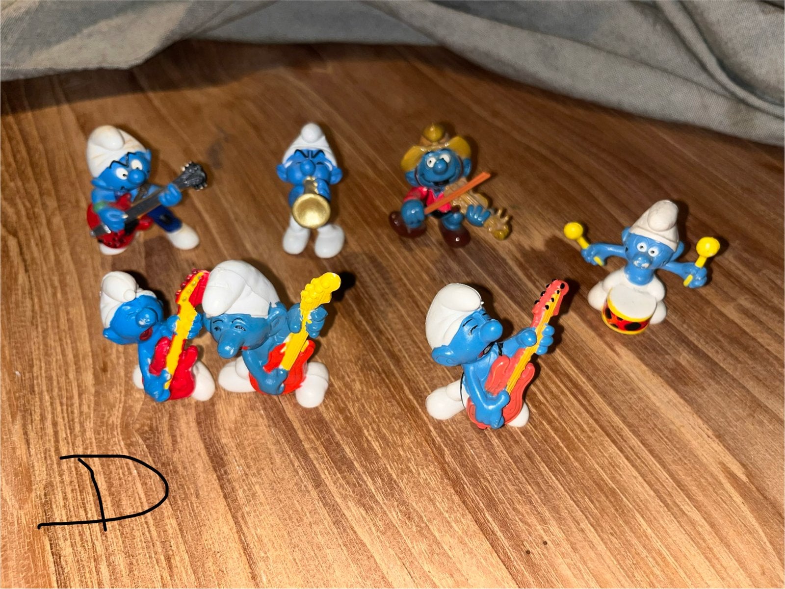 Set D- 7 Smurfen met muziekinstrumenten, Ophalen of Verzenden, Gebruikt, Verschillende Smurfen