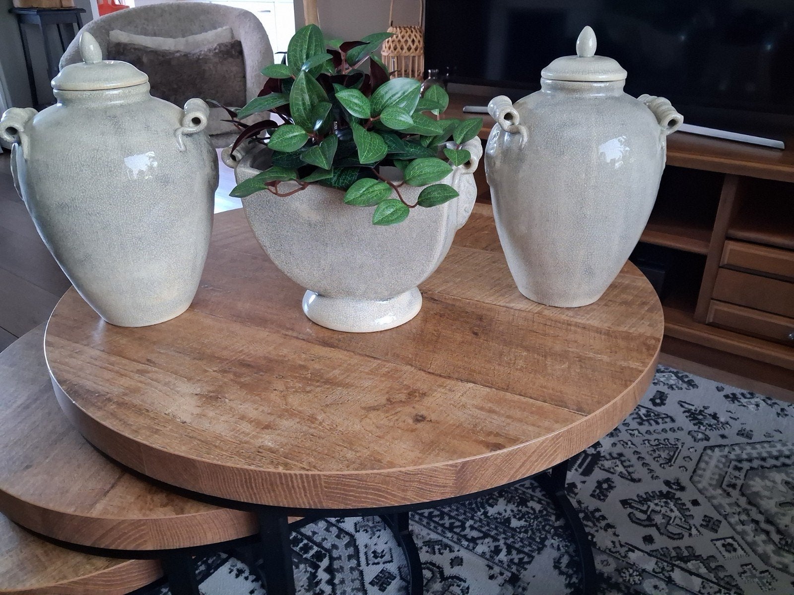 een hele mooie set vazen., Ophalen, Zo goed als nieuw, Rond, Hout