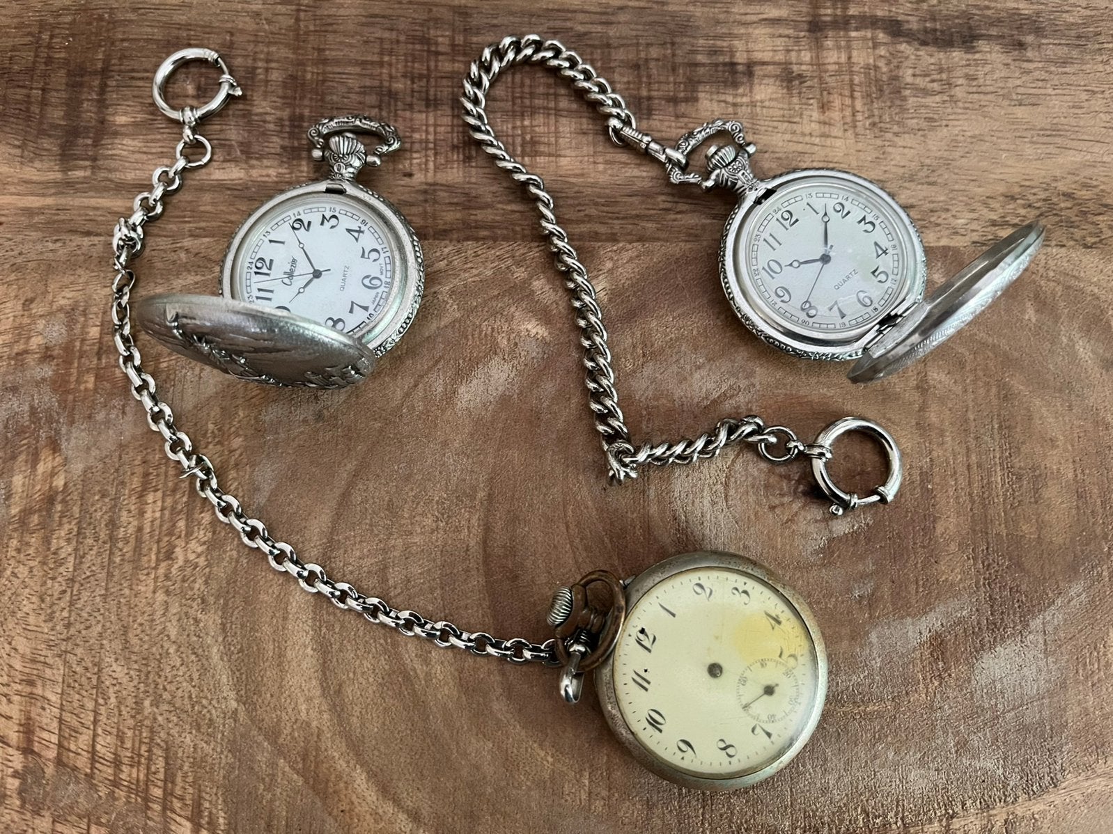 3 x zak horloge met oude horloge kettingen, Ophalen of Verzenden, Staal, Overige merken