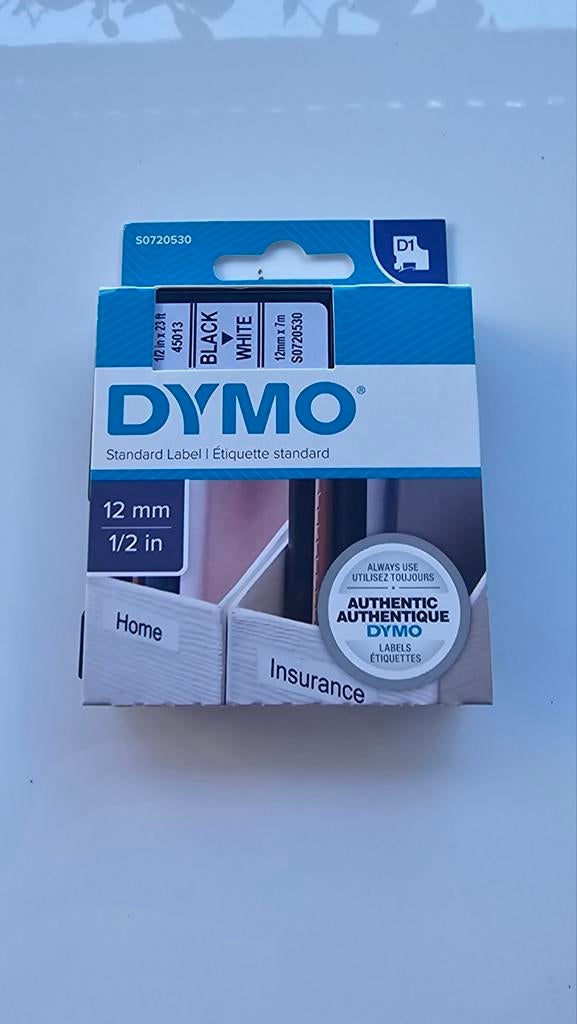 DYMO originele D1 labels | Zwarte Tekst op Wit Label | 12 mm, Computers en Software, Labelprinters, Ophalen of Verzenden, Nieuw